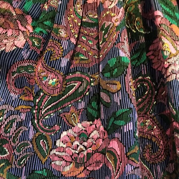 Vintage Bohemian Pleated Folk Midi Skirt Floral Paisely Cottagecore with Pockets - Picture 10 of 16